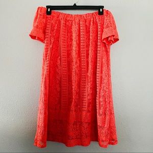 Coral cold shoulder dress lace sz 10